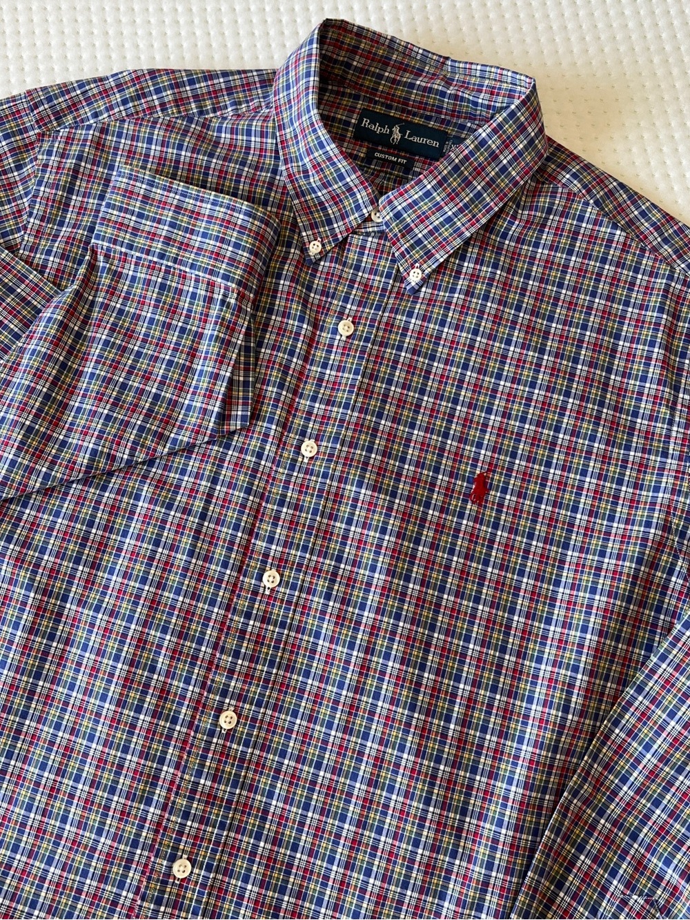 Ralph Lauren Shirt Mens 2XL Blue Plaid Custom Fit Button Down Classic EUC